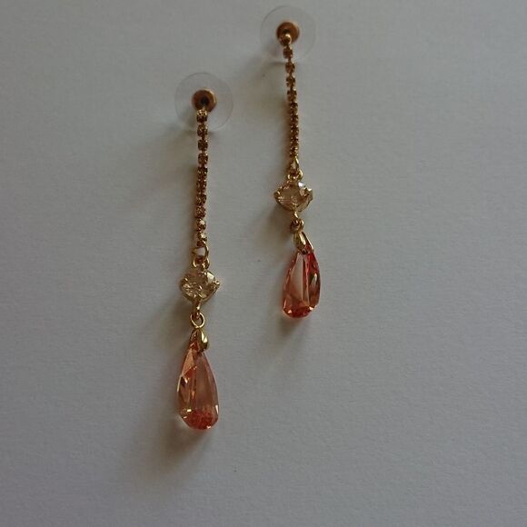 Golden tone sparkle crystal dangling earrings - Picture 1 of 5